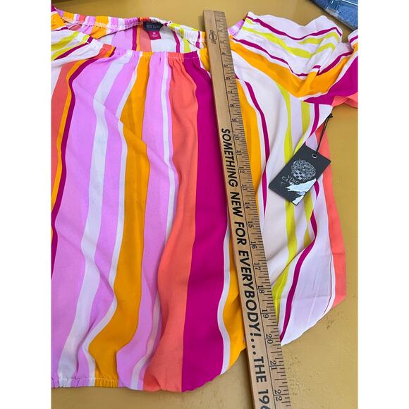 Vince Camuto Striped Off The Shoulder Bubble Sleeve Tie Front Blouse Multi M NWT - Picture 7 of 7